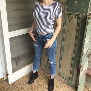 White and Navy Striped Tee Shirt